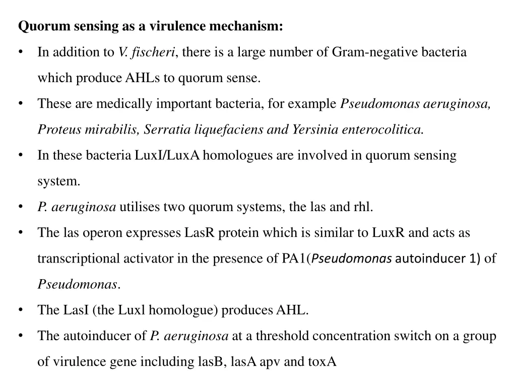 quorum sensing as a virulence mechanism