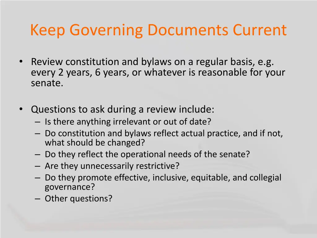 keep governing documents current