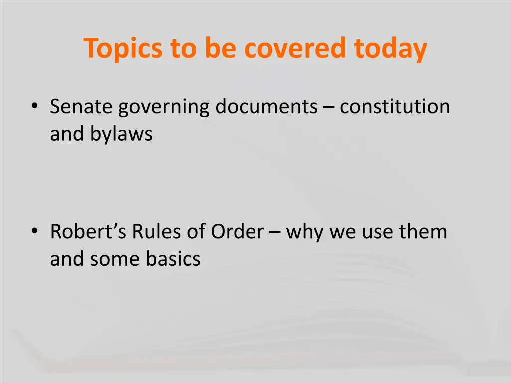 topics to be covered today