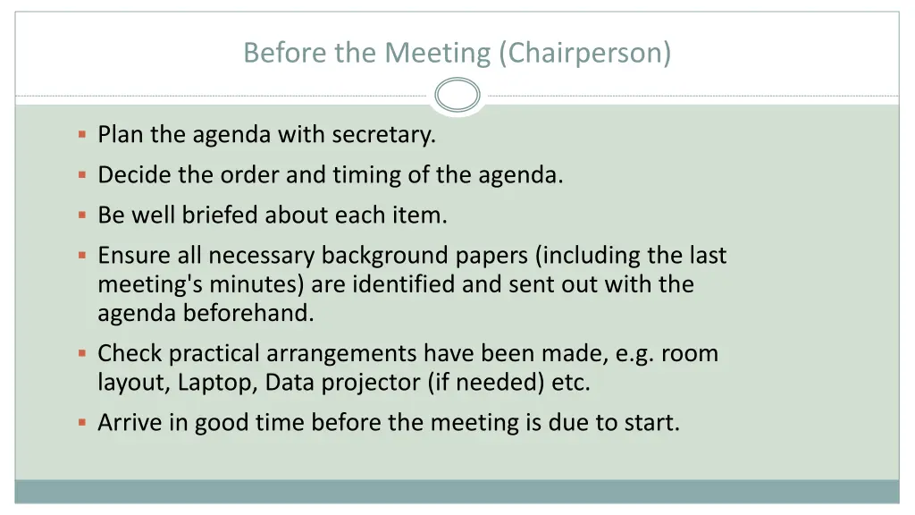 before the meeting chairperson