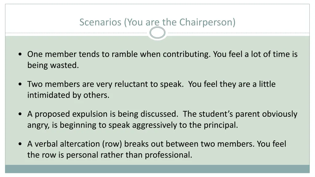 scenarios you are the chairperson