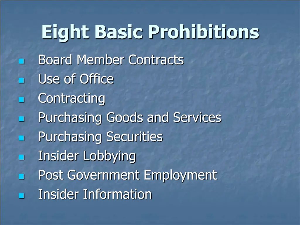 eight basic prohibitions