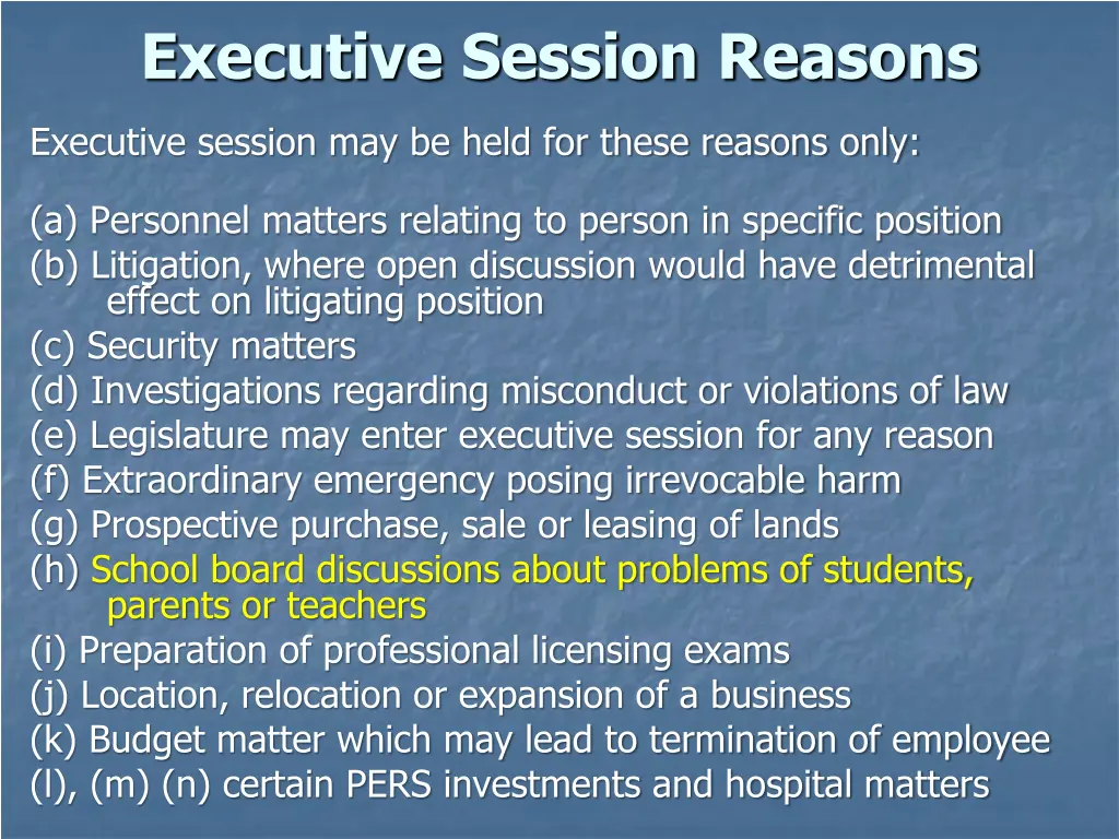 executive session reasons 1