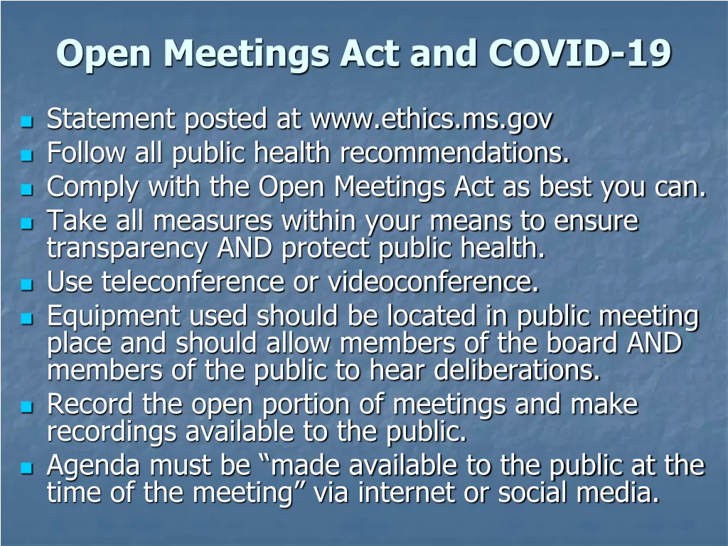 open meetings act and covid 19