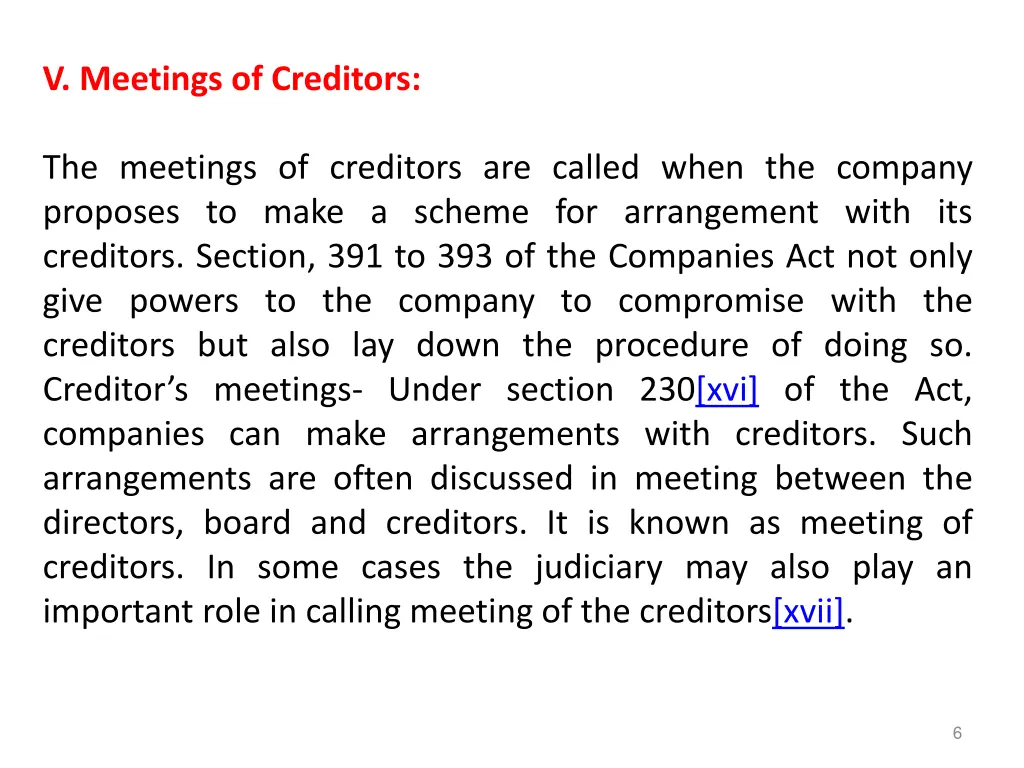 v meetings of creditors