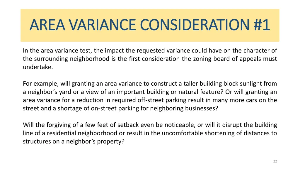 area variance consideration 1 area variance