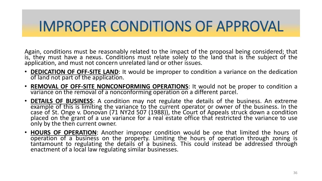 improper conditions of approval improper