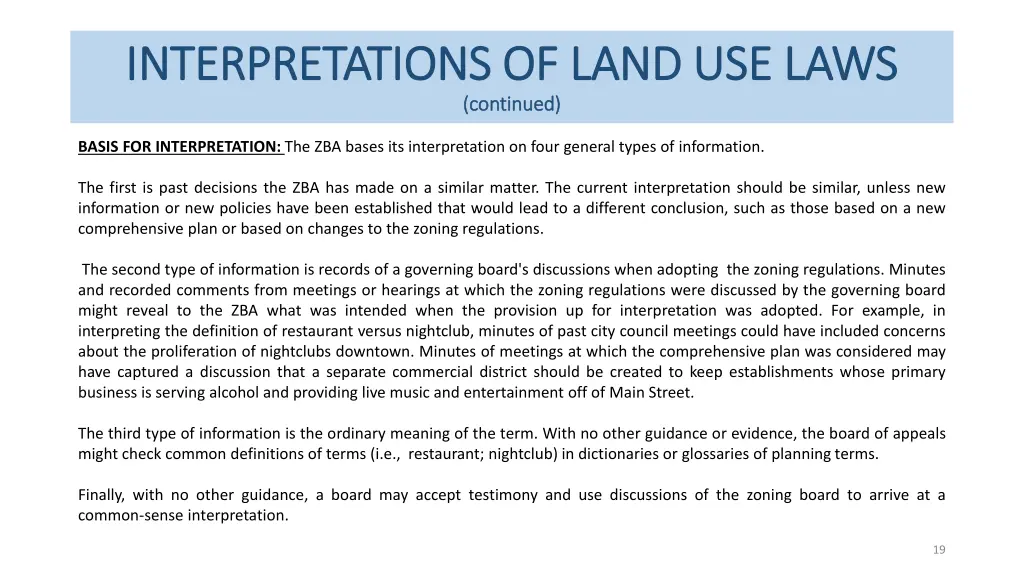 interpretations of land use laws interpretations 1