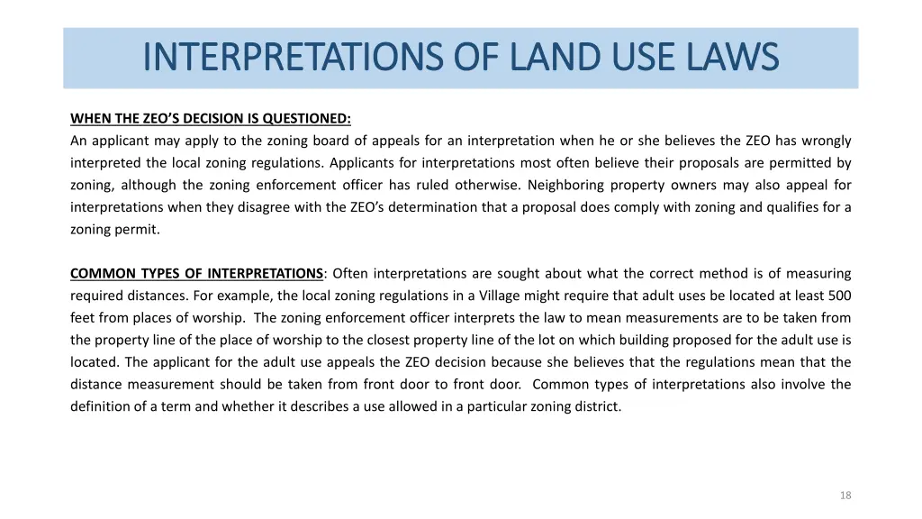 interpretations of land use laws interpretations