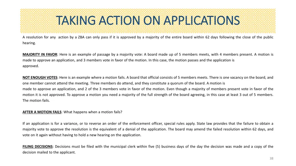 taking action on applications taking action