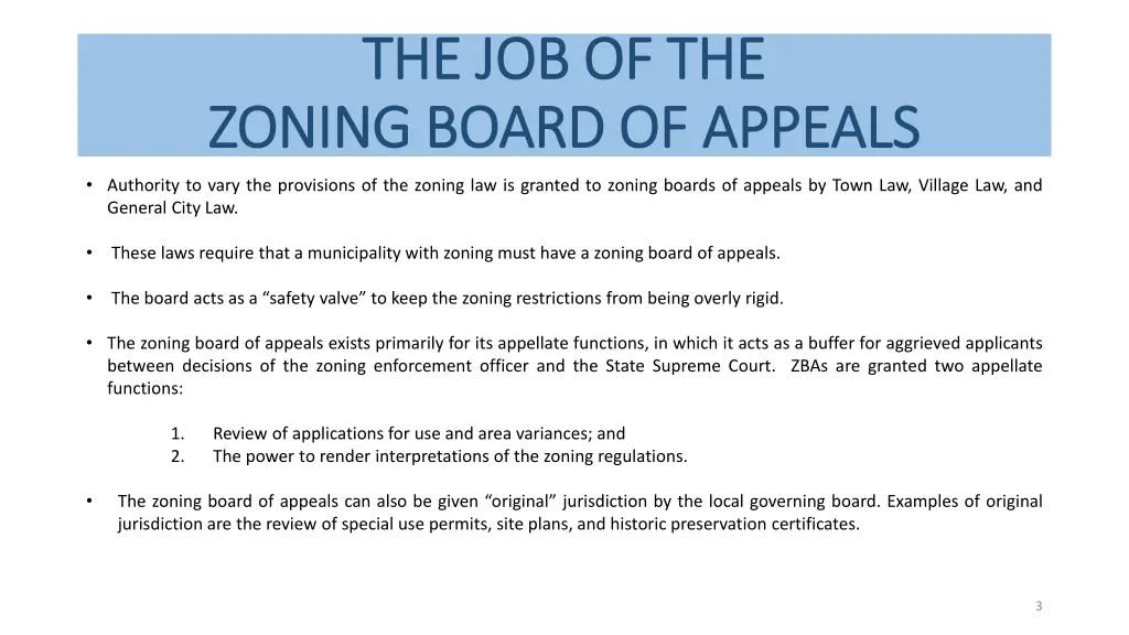 the job of the the job of the zoning board