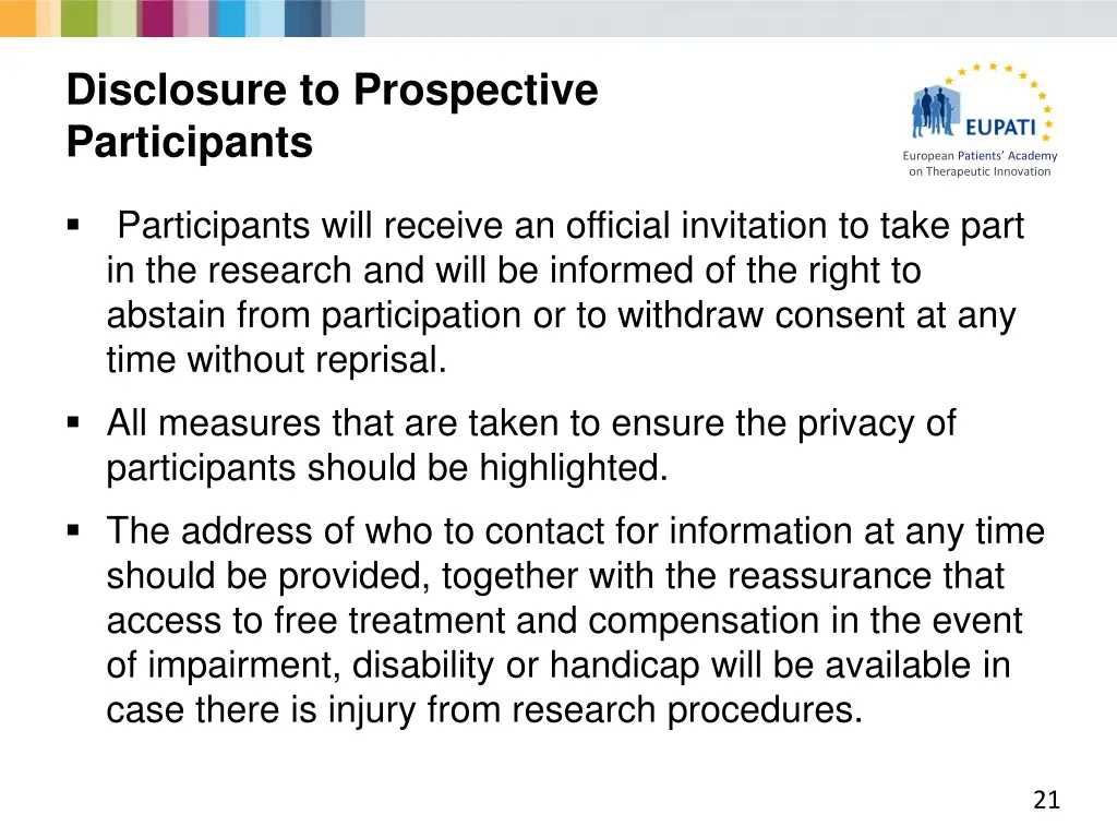 disclosure to prospective participants