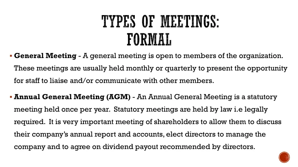 types of meetings formal