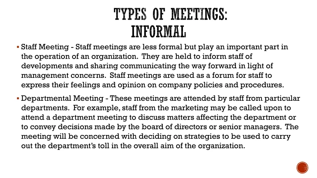 types of meetings informal