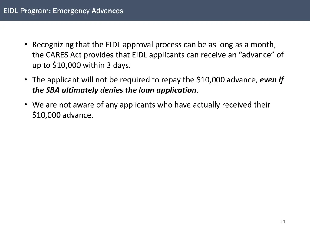 eidl program emergency advances