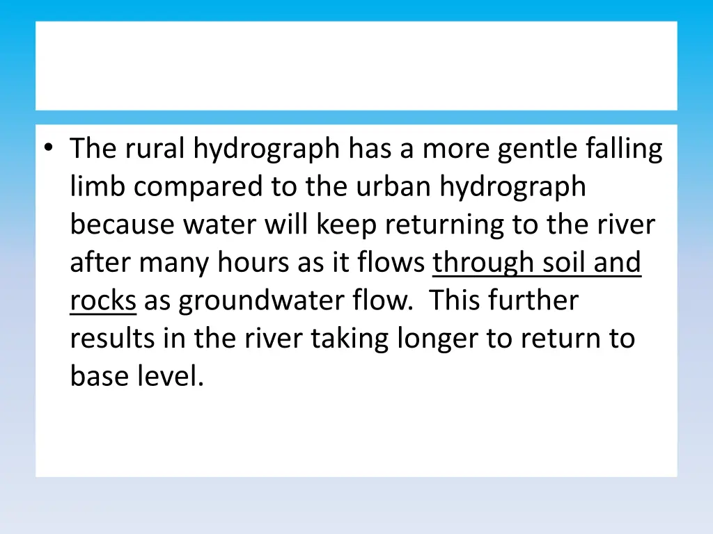 the rural hydrograph has a more gentle falling