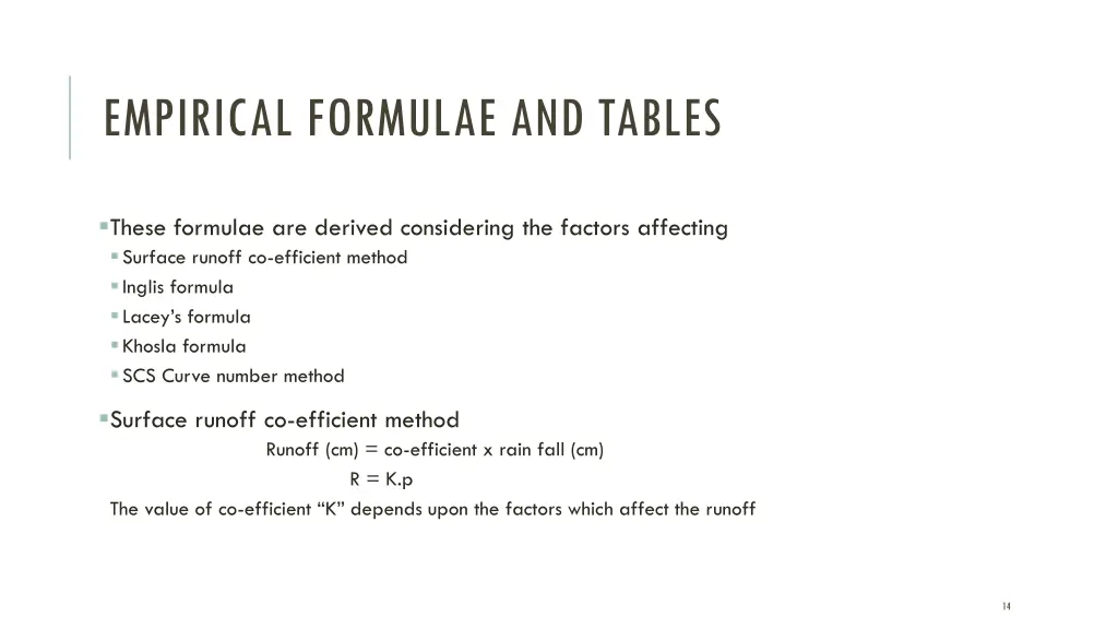 empirical formulae and tables