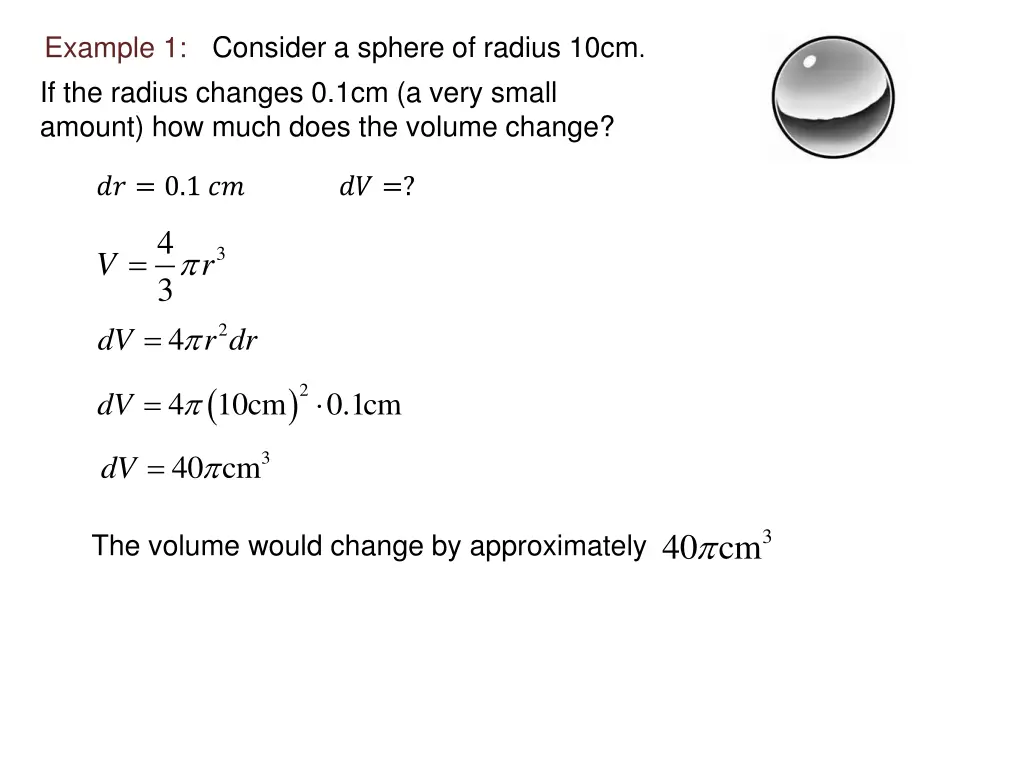 example 1 consider a sphere of radius 10cm