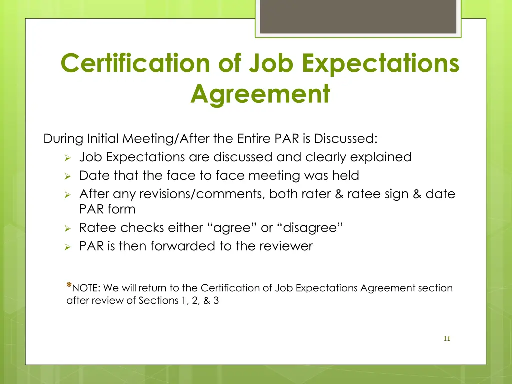 certification of job expectations agreement