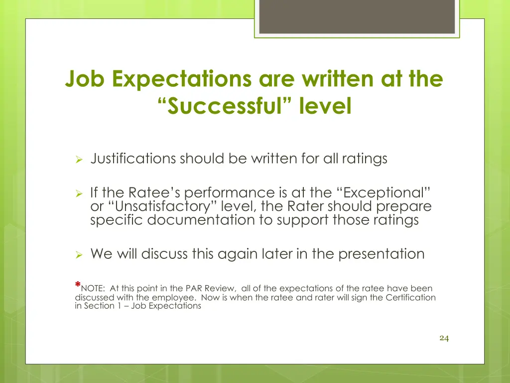 job expectations are written at the successful