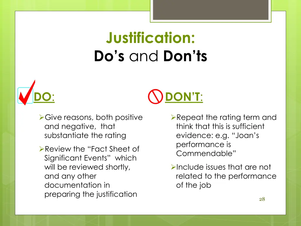 justification do s and don ts