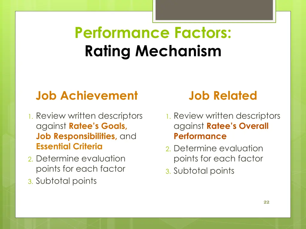 performance factors rating mechanism