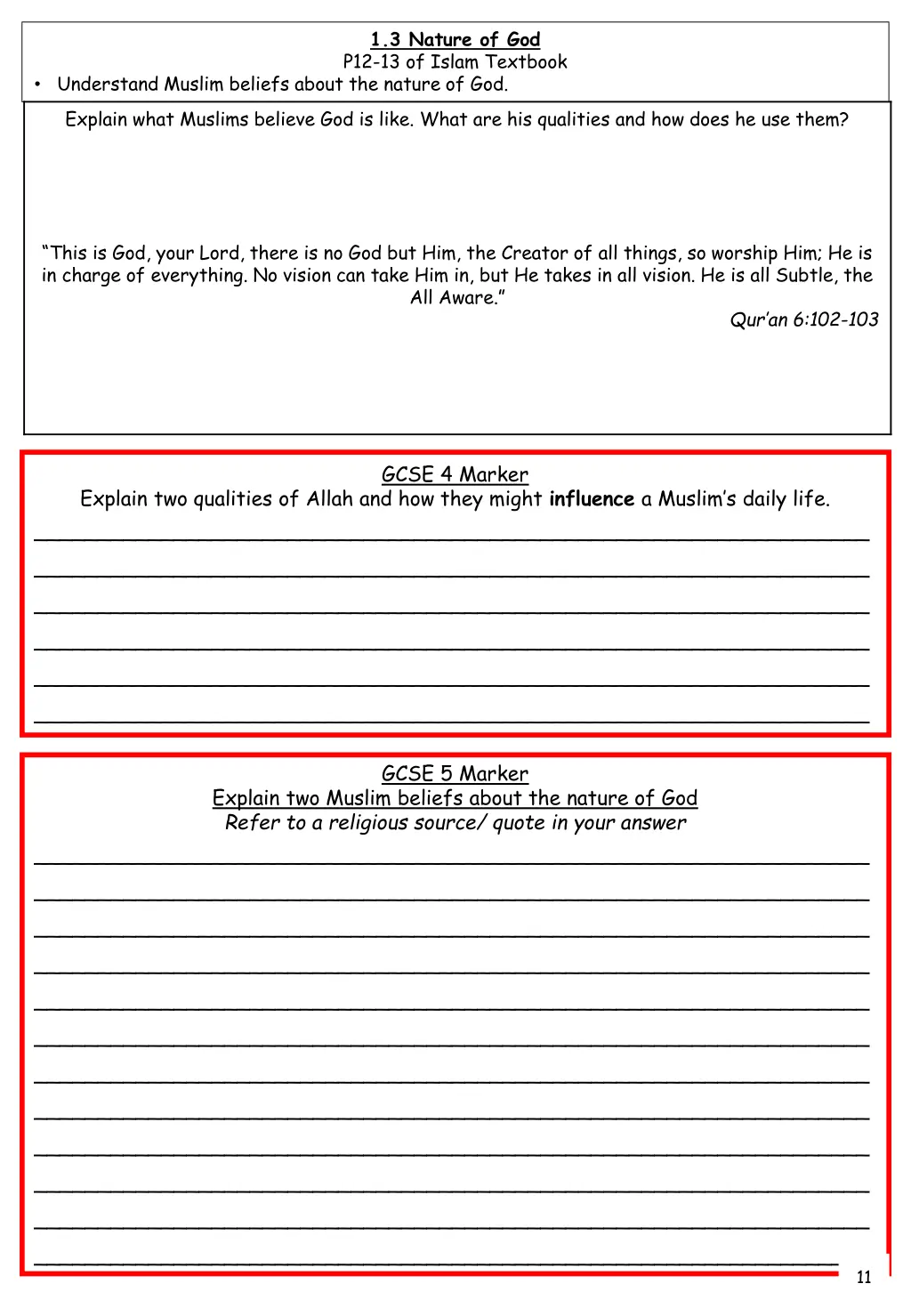 1 3 nature of god p12 13 of islam textbook 1