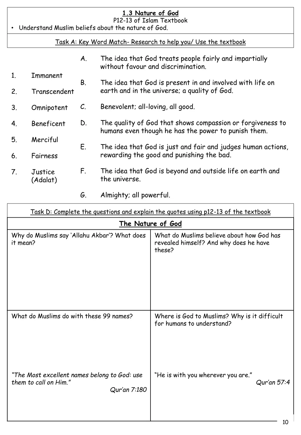 1 3 nature of god p12 13 of islam textbook