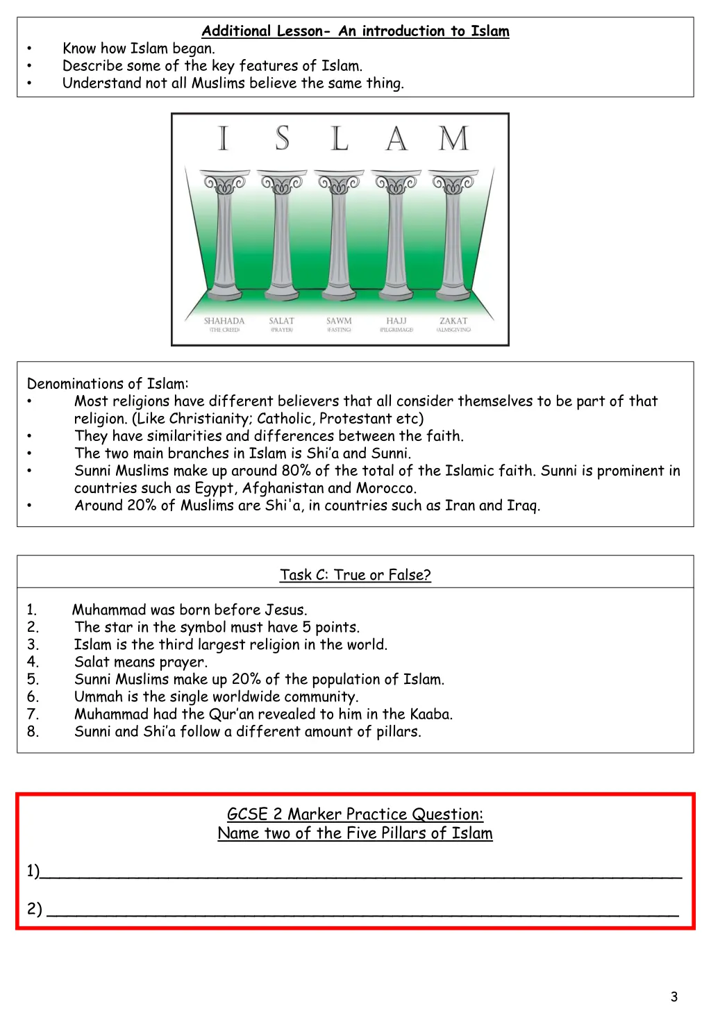 additional lesson an introduction to islam know 2