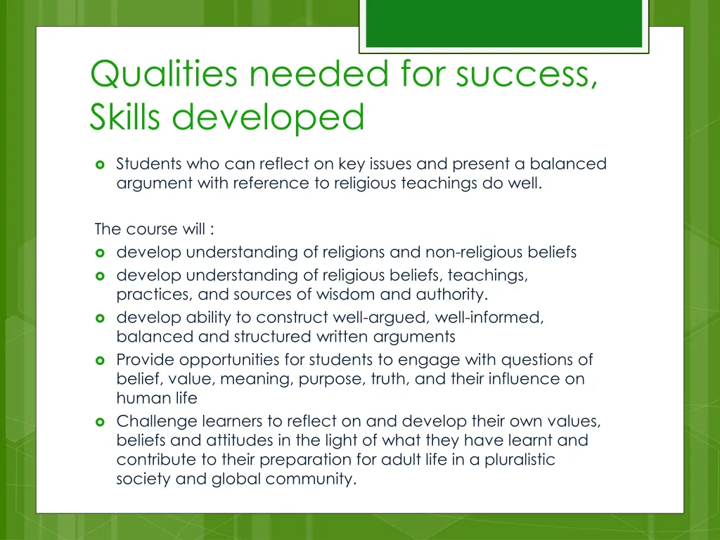 qualities needed for success skills developed