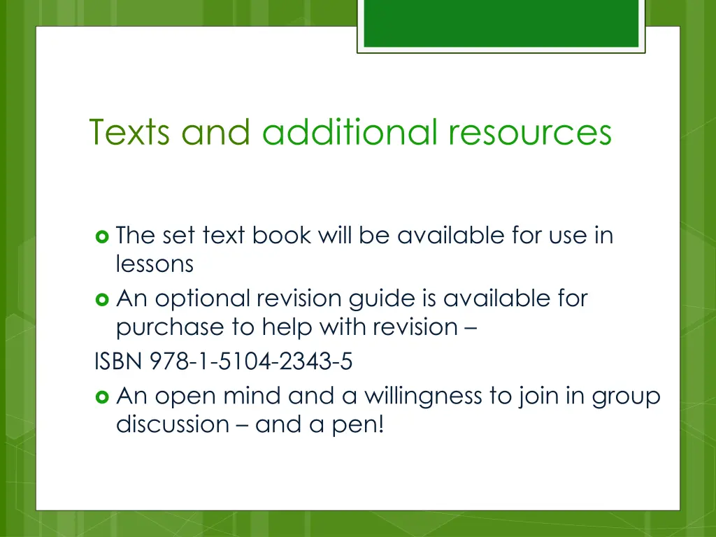 texts and additional resources