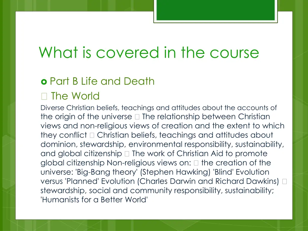 what is covered in the course 9