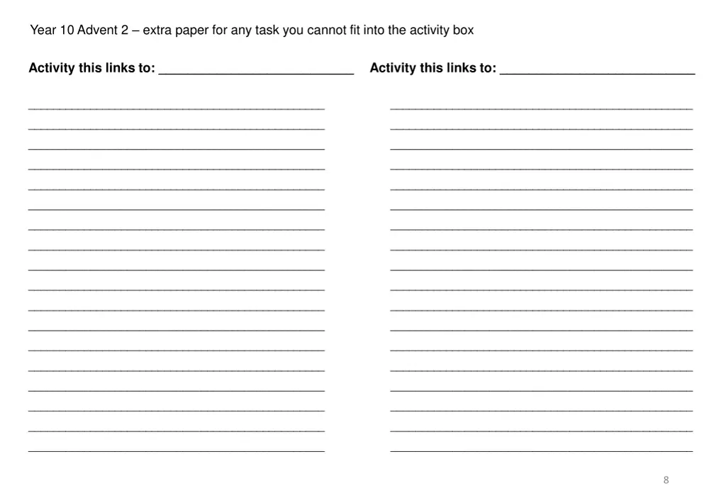 year 10 advent 2 extra paper for any task