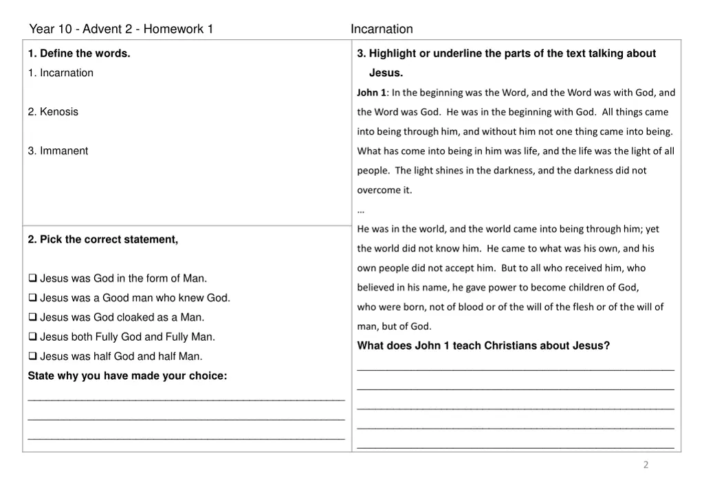 year 10 advent 2 homework 1 incarnation