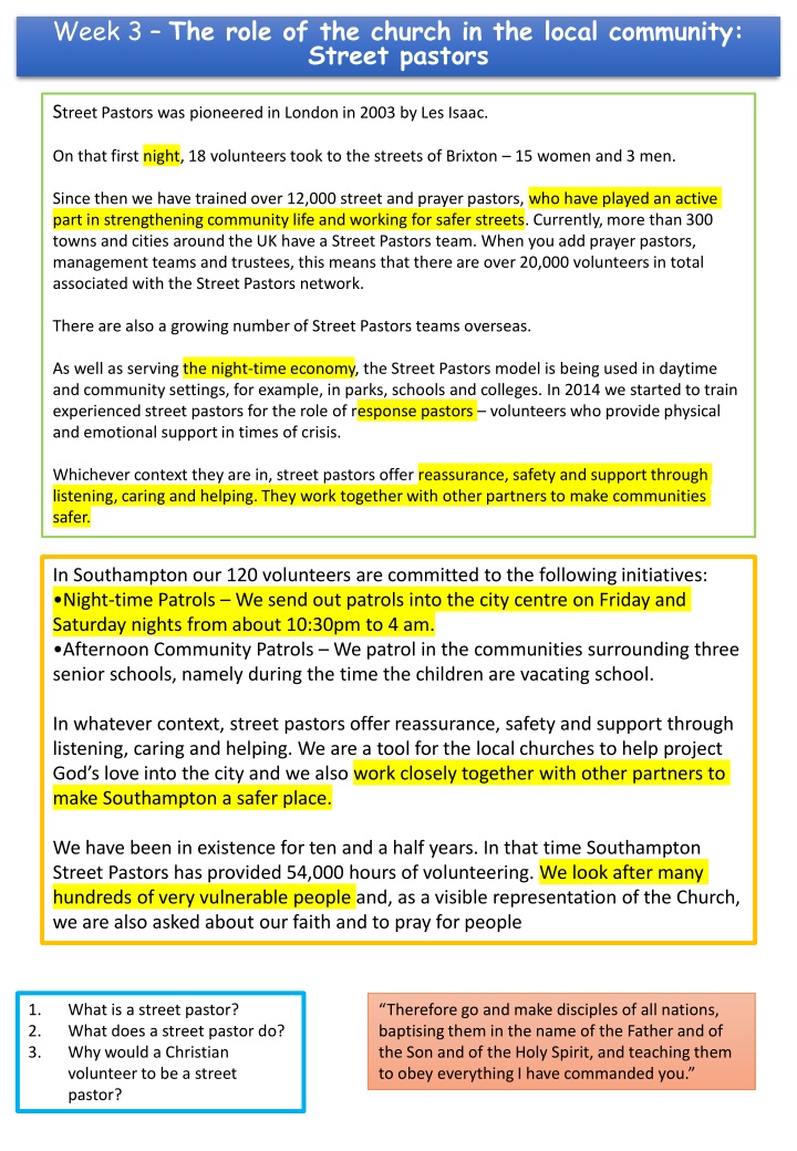 week 3 the role of the church in the local