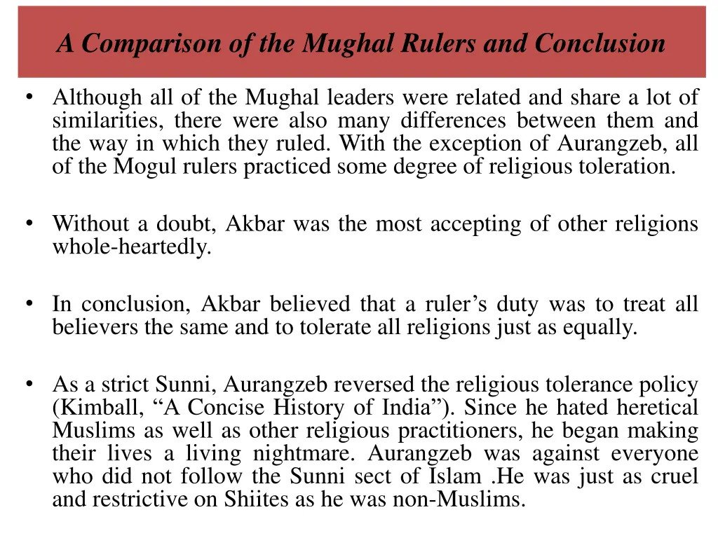 a comparison of the mughal rulers and conclusion