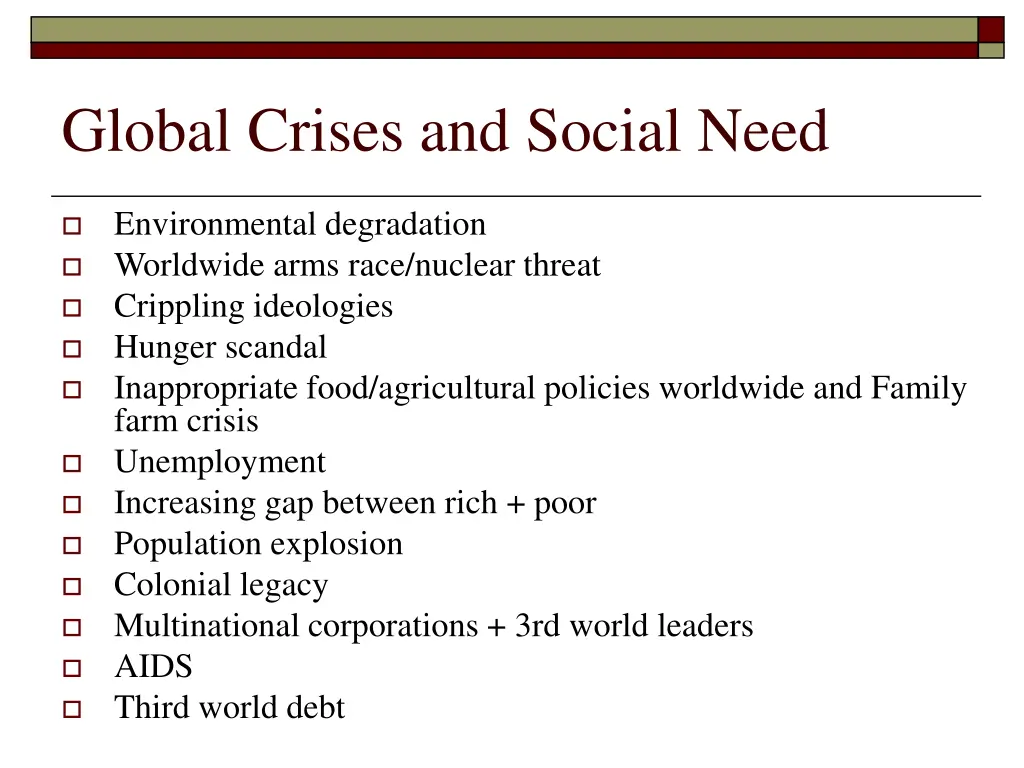 global crises and social need