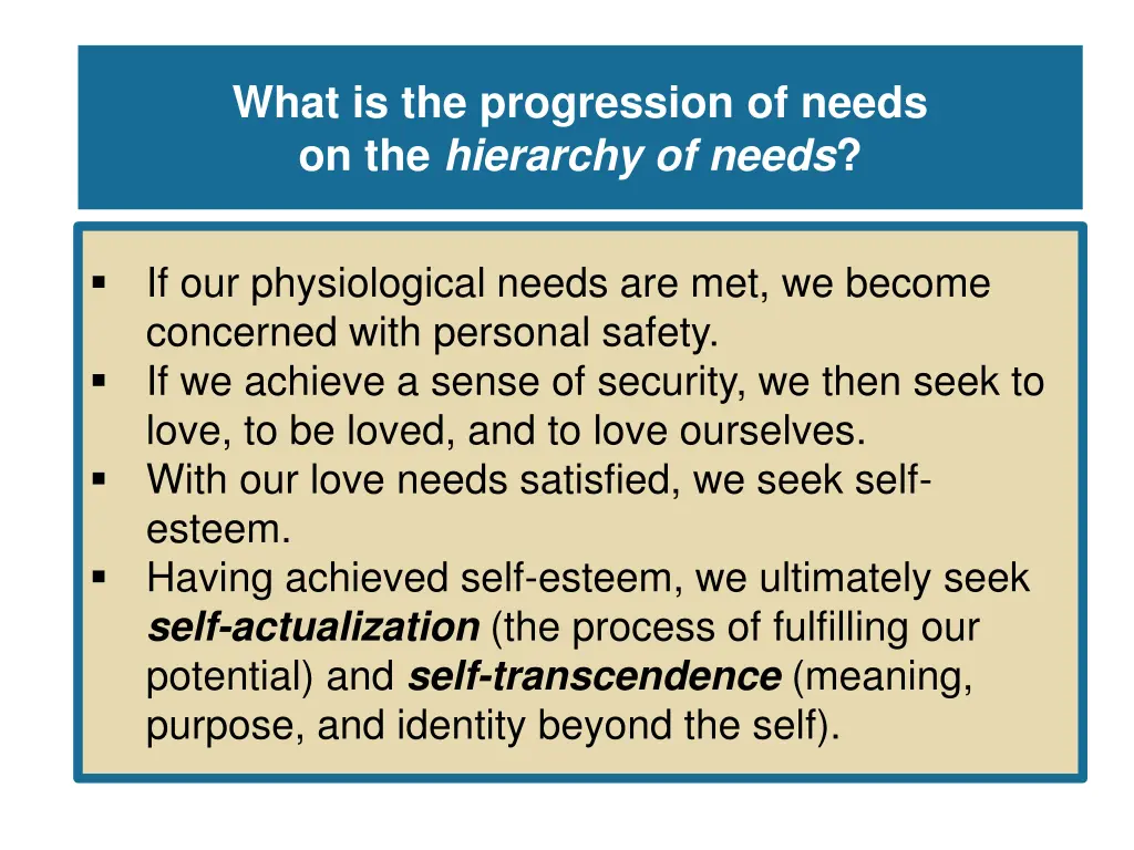 what is the progression of needs on the hierarchy