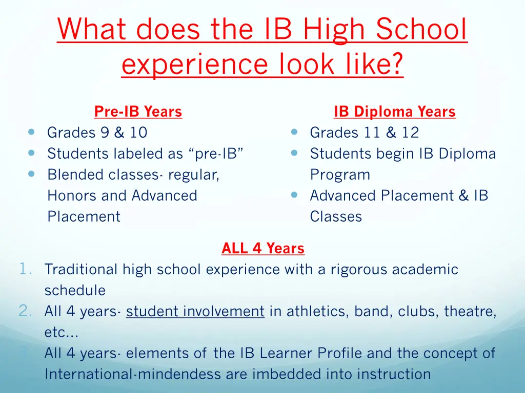 what does the ib high school experience look like