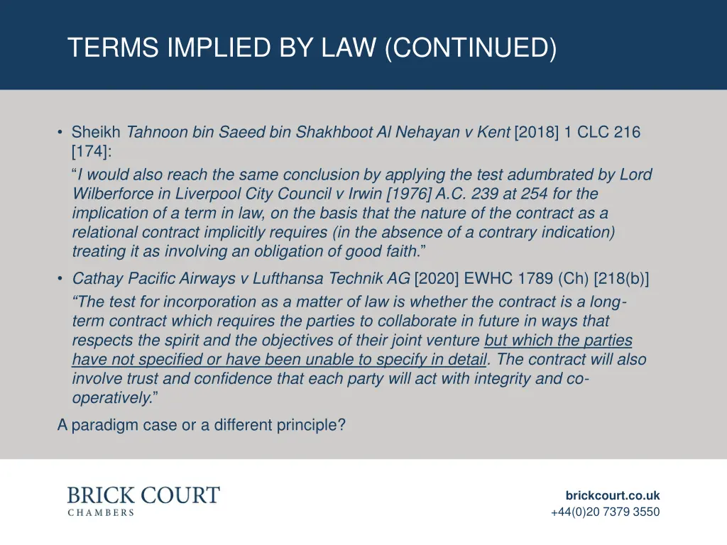 terms implied by law continued