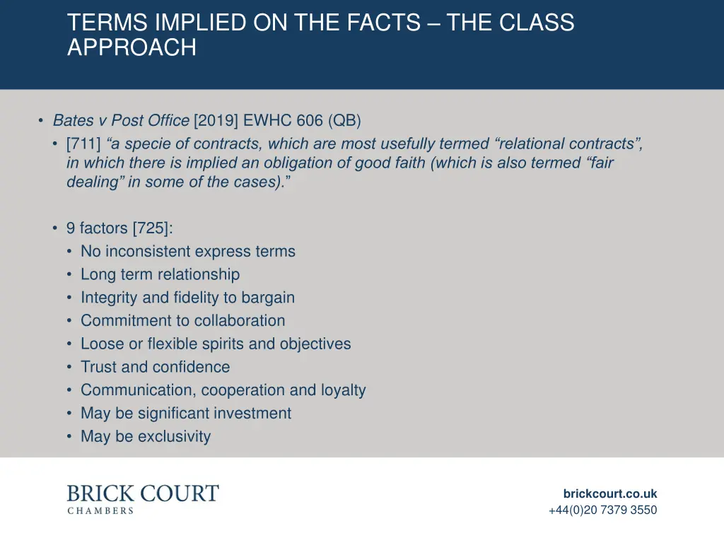 terms implied on the facts the class approach