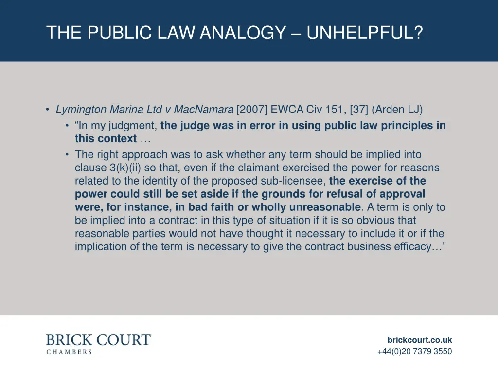 the public law analogy unhelpful