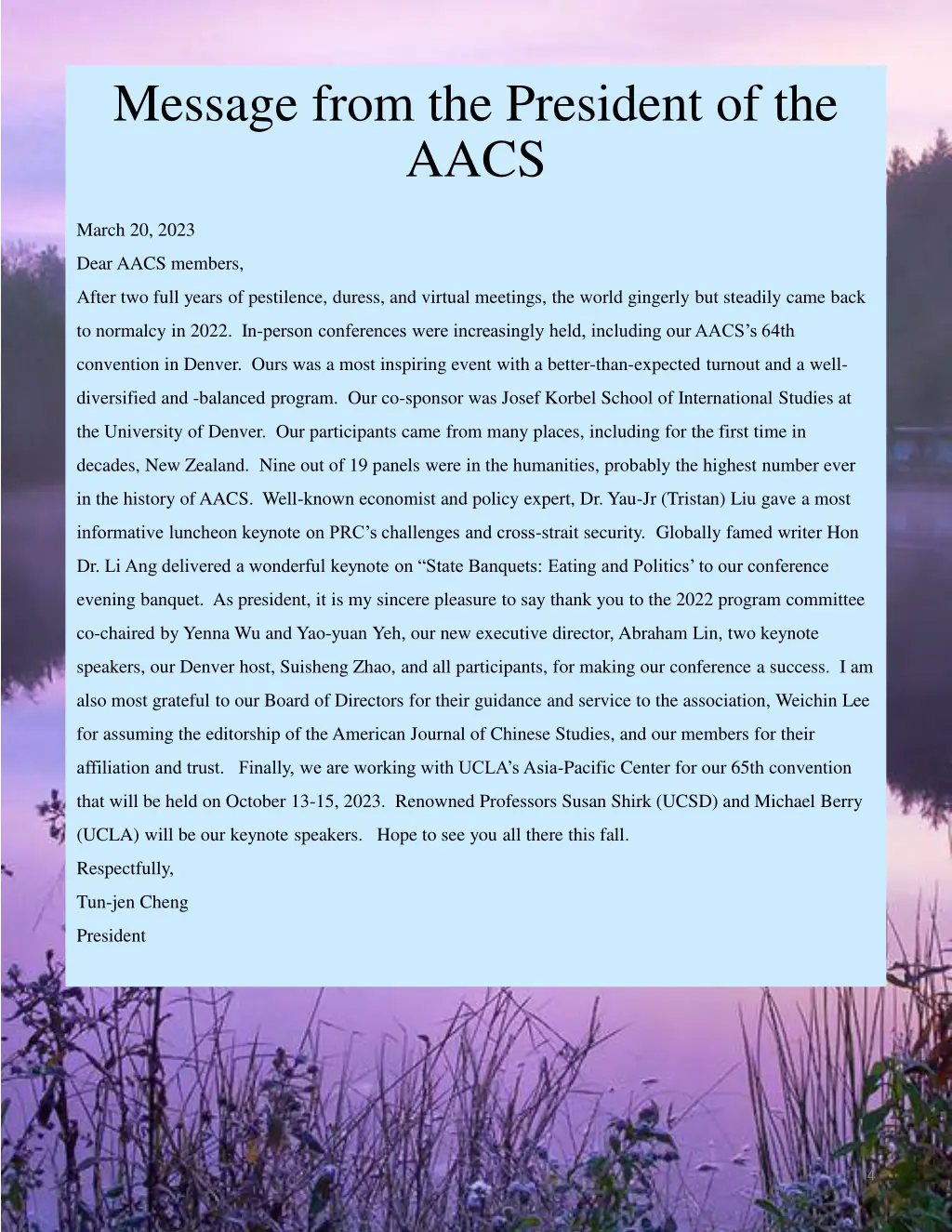 message from the president of the aacs