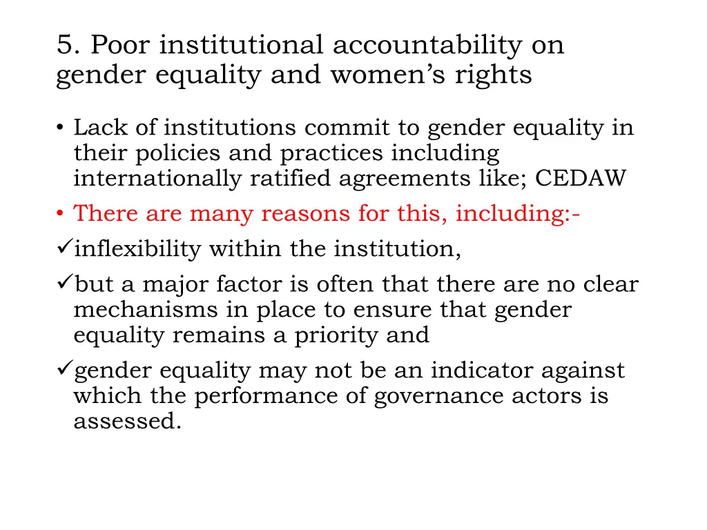 5 poor institutional accountability on gender