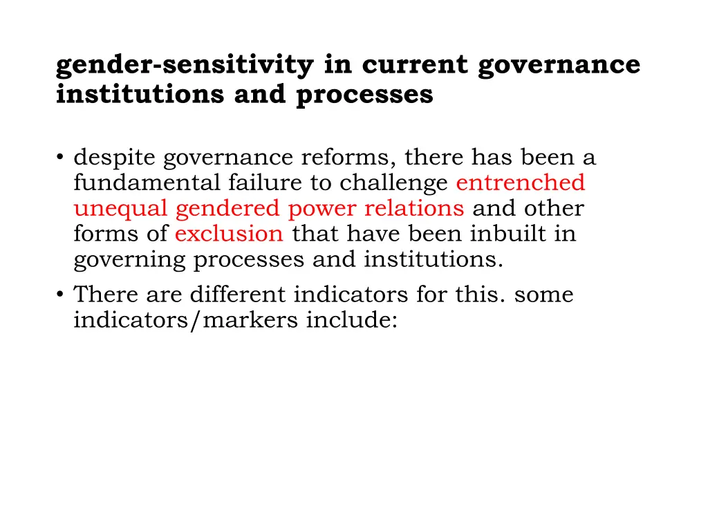 gender sensitivity in current governance