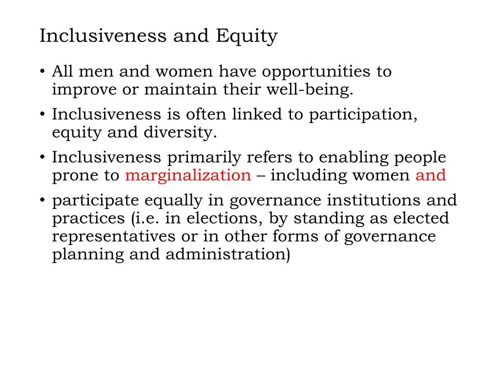 inclusiveness and equity