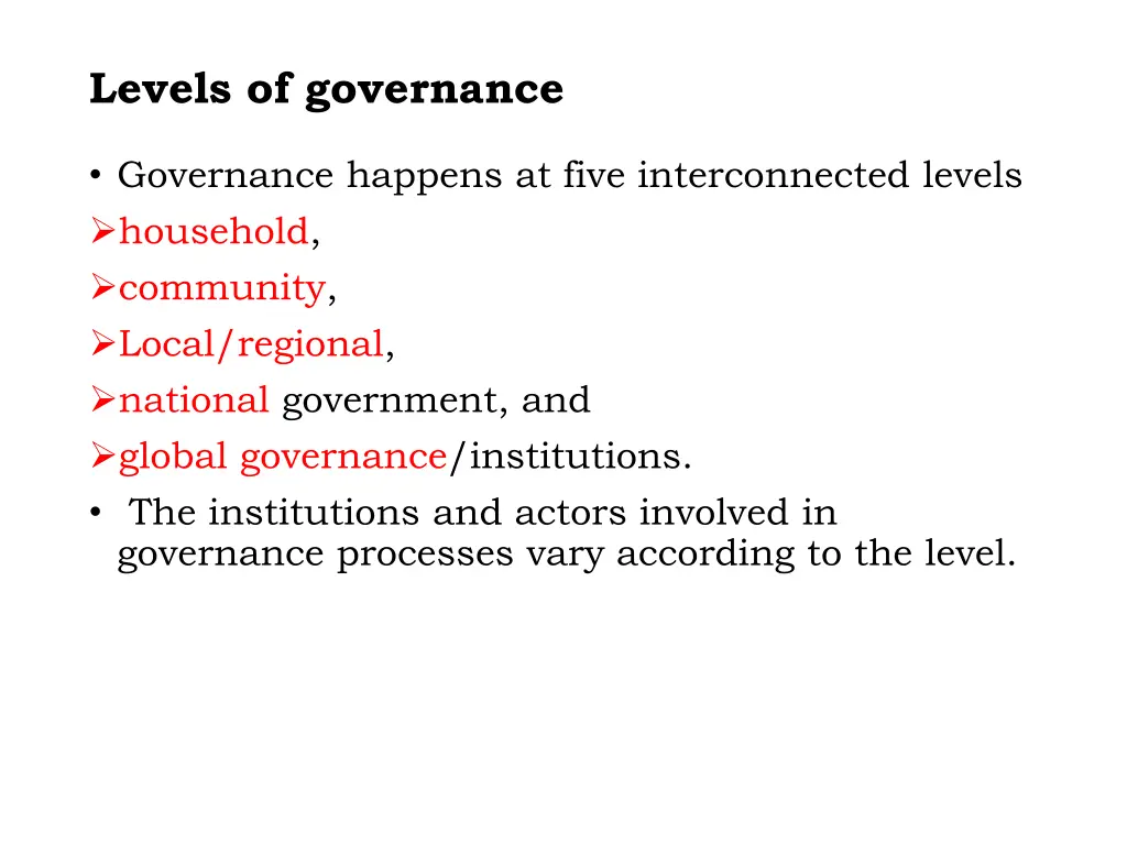 levels of governance