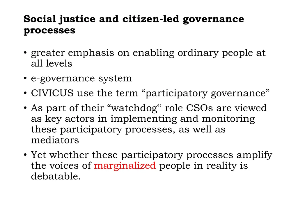 social justice and citizen led governance