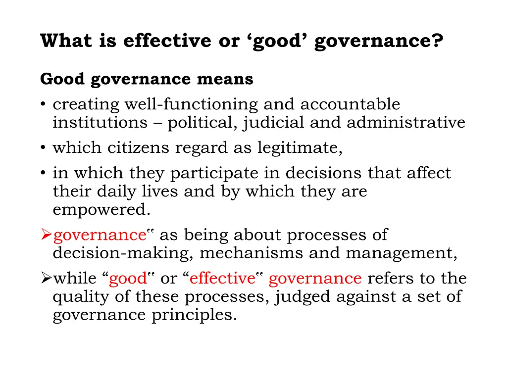 what is effective or good governance