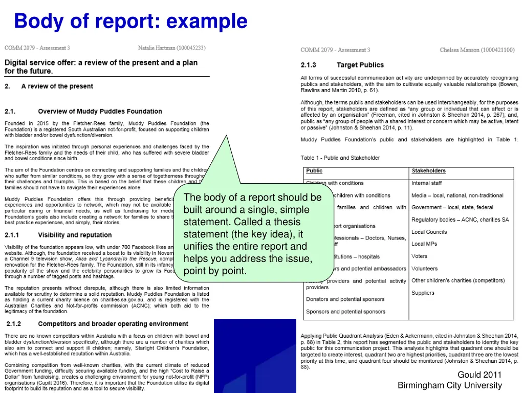 body of report example